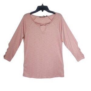 ⭐Harmony Sz S Basic Women Active top Coral Pink textured 3/4 sleeve Criss Cross